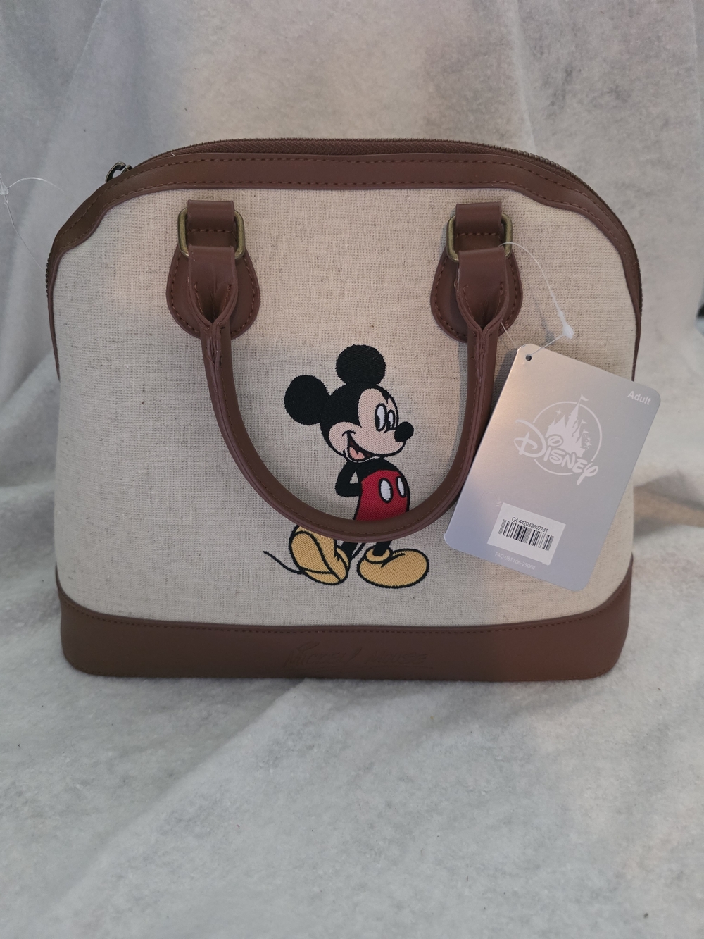 Disney Beige Canvas and Brown Trim Mickey Satchel